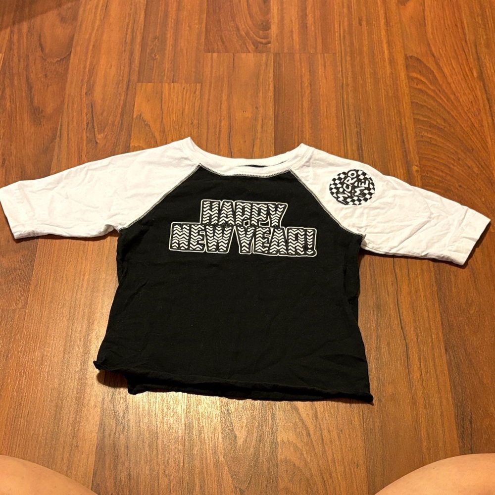 Micro me 4t happy new year raglan quarter sleeve (just wrinkly lol)